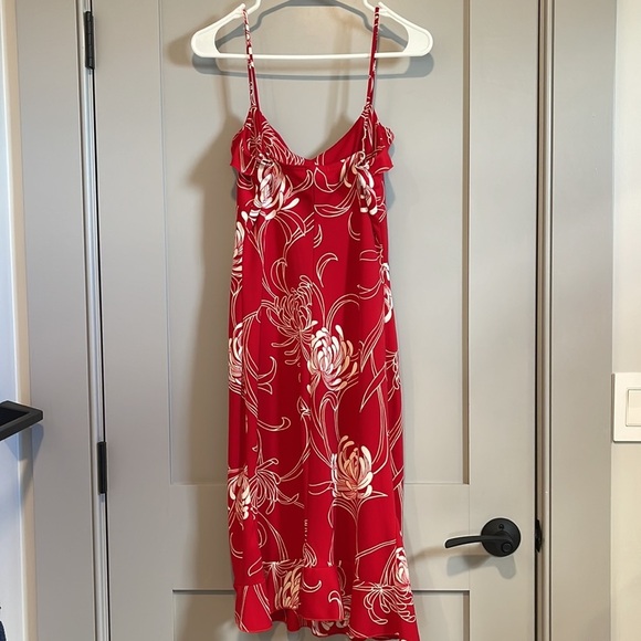 Vintage Red Floral Midi Dress Medium y2k 90s - Picture 4 of 7